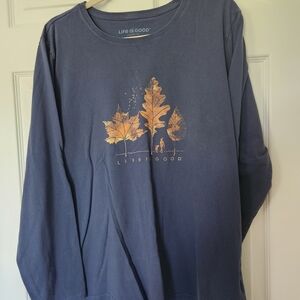 Life Is Good XXL Cotton Navy Long Sleeve Crusher Tshirt with Leaf Design